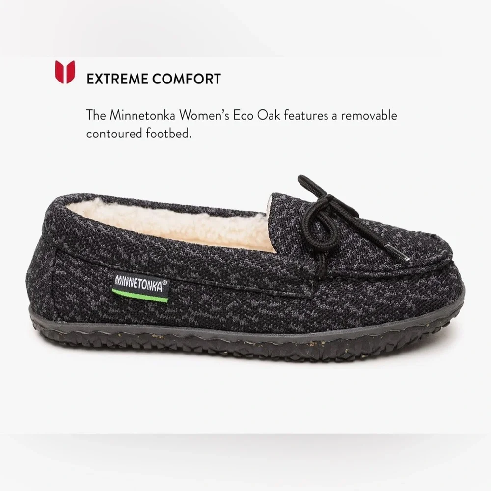 Minnetonka kids black/Charcoal loafers with Bow Eco Oak size 5M NWOT